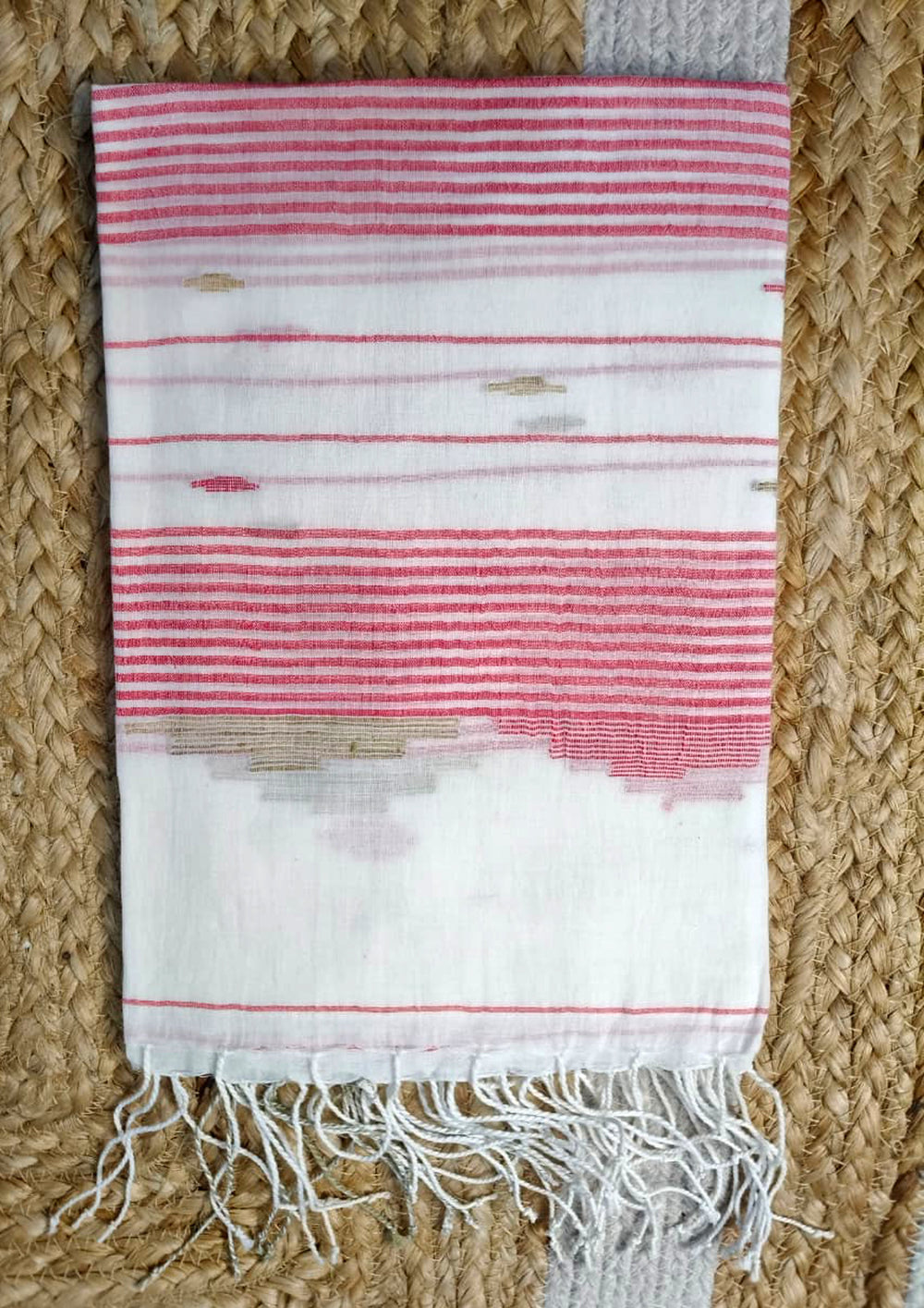 Jamdani Stole - White HJ30 - Wefta