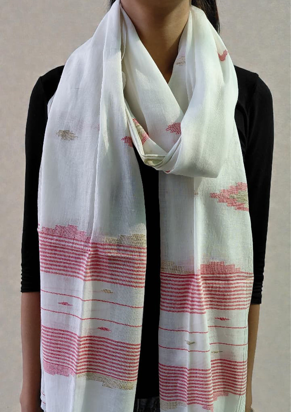 Jamdani Stole - White HJ30 - Wefta