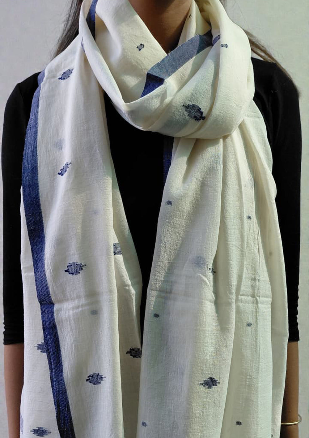 Jamdani Stole - White HJ33 - Wefta