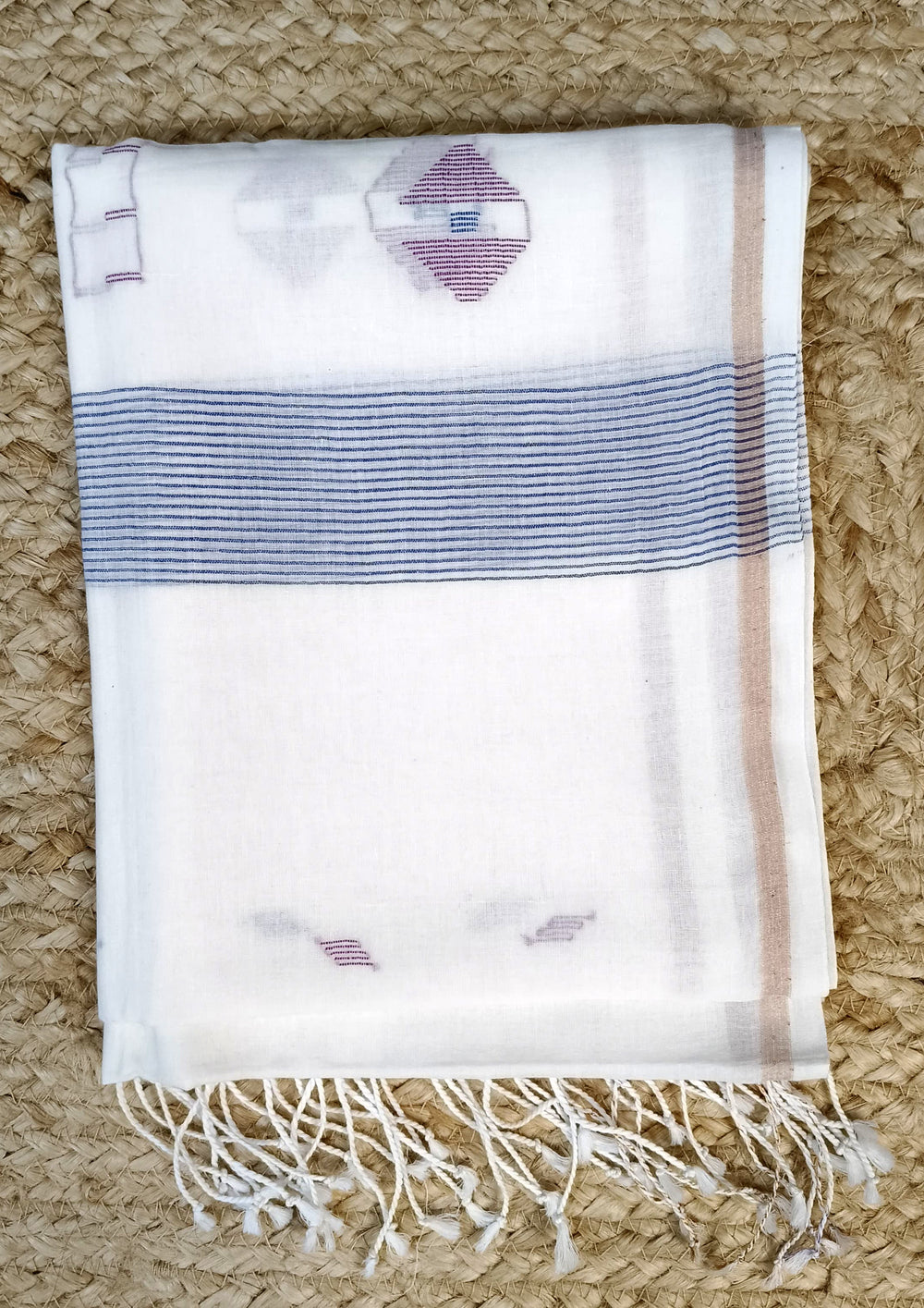 Jamdani Stole - White W4 - Wefta