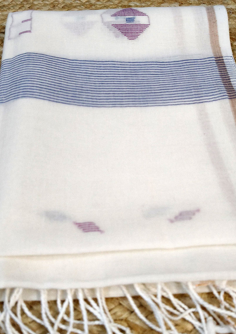 Jamdani Stole - White W4 - Wefta