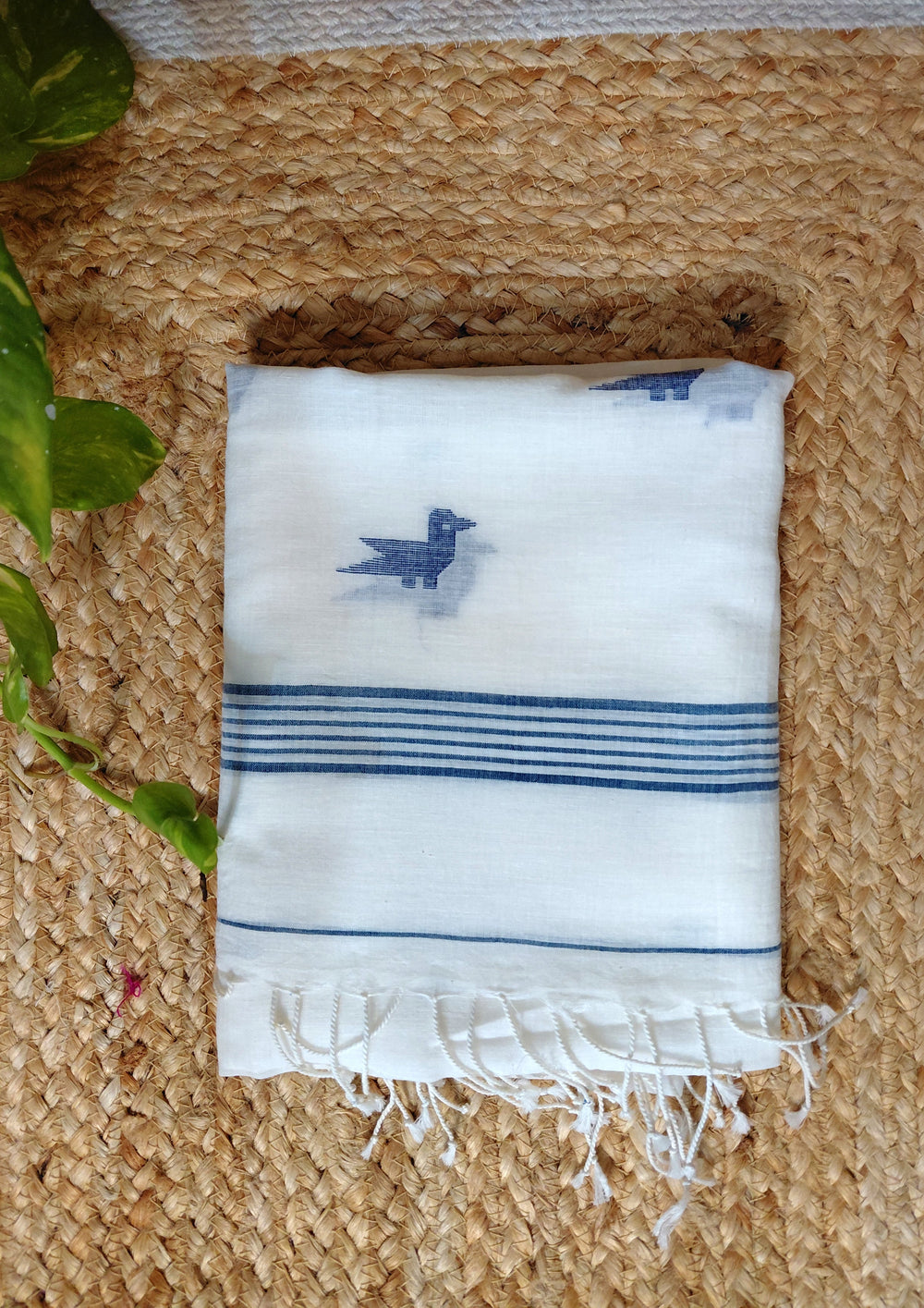 Jamdani Stole - WhiteHJ32 - Wefta