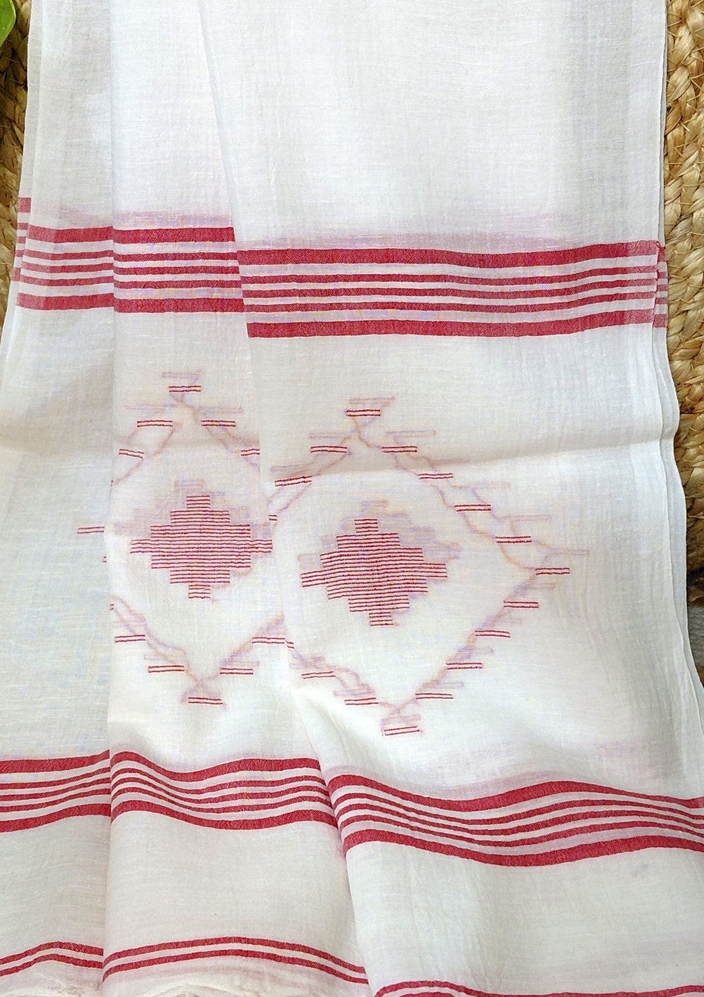 Jamdani Stole - WhiteHJ34 - Wefta