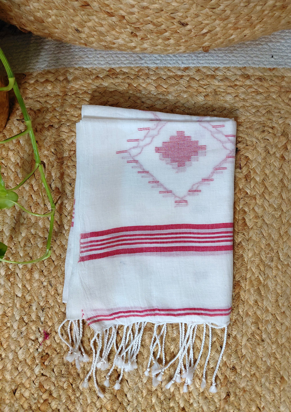 Jamdani Stole - WhiteHJ34 - Wefta