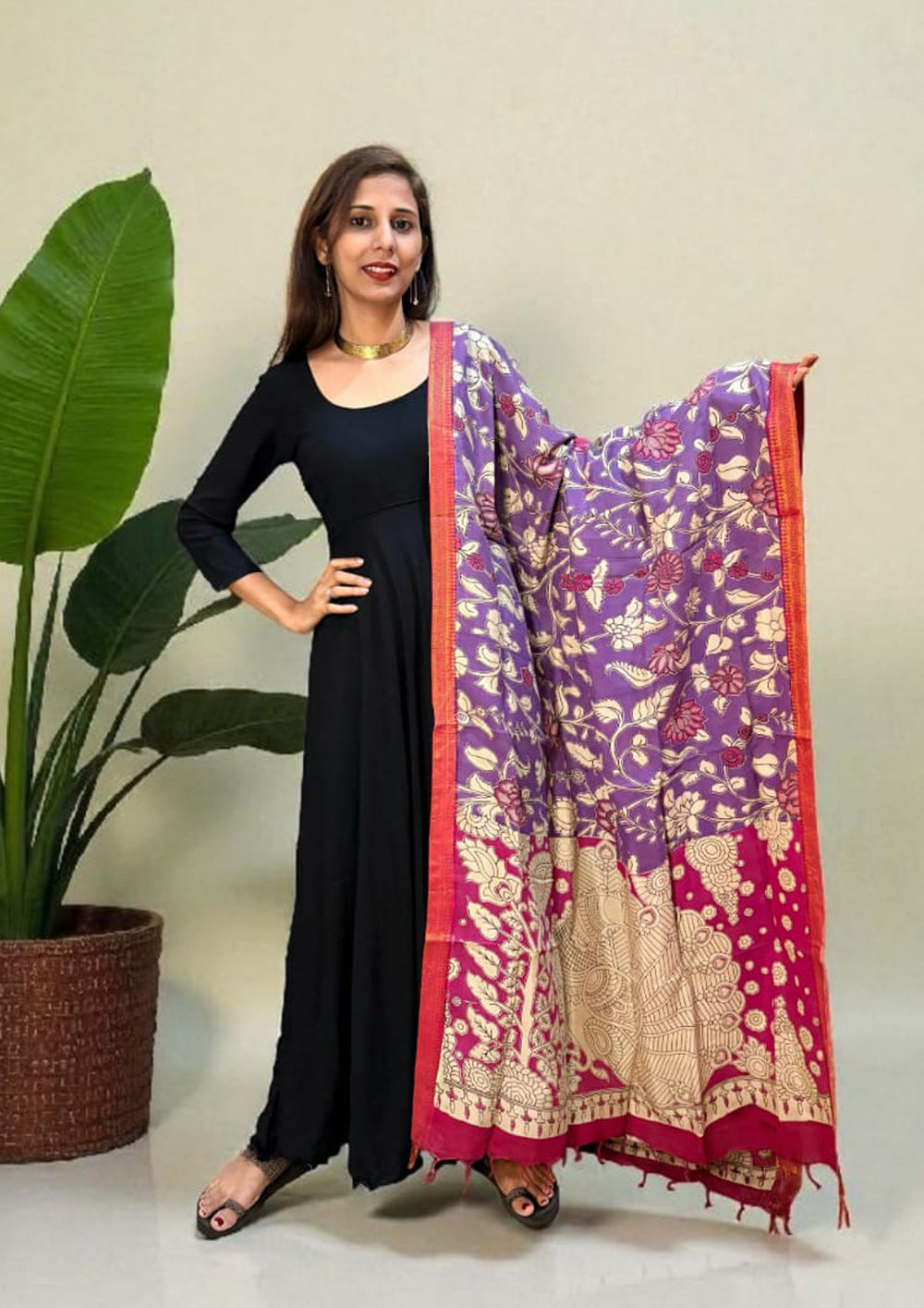 Kalamkari Digital Printed Dupatta - HBKD3 - Wefta