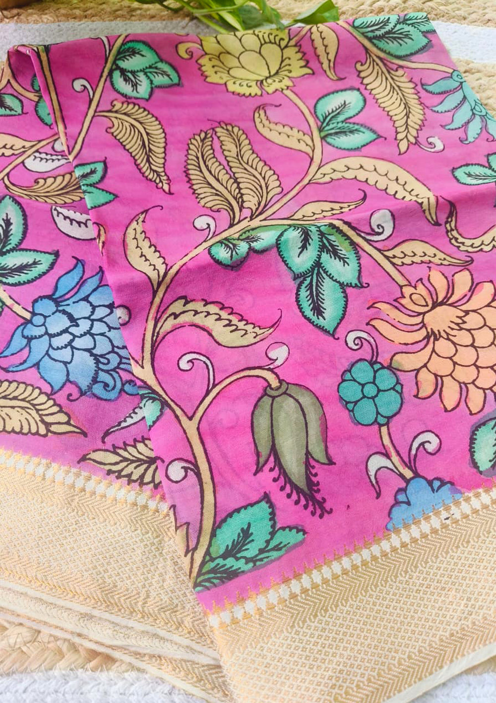 Kalamkari Dupatta - Pink K6 - Wefta