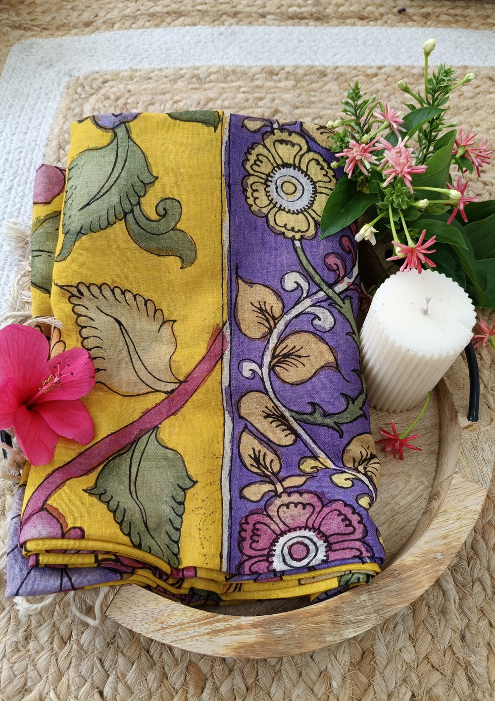 Kalamkari Dupatta - Yellow K5 - Wefta