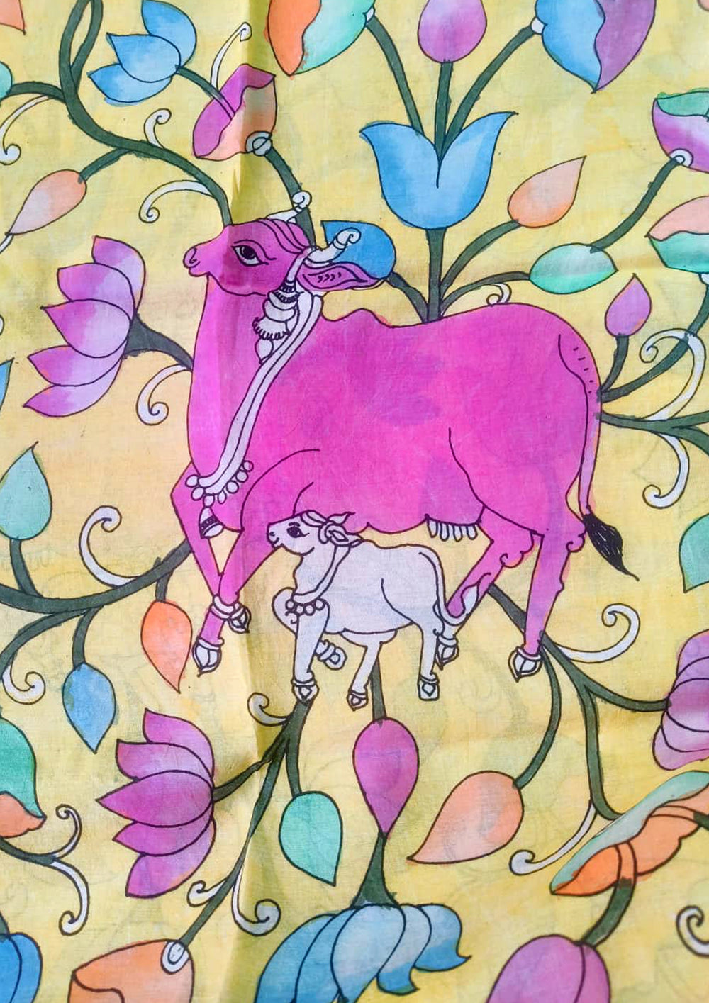 Kalamkari Dupatta - Yellow K9 - Wefta