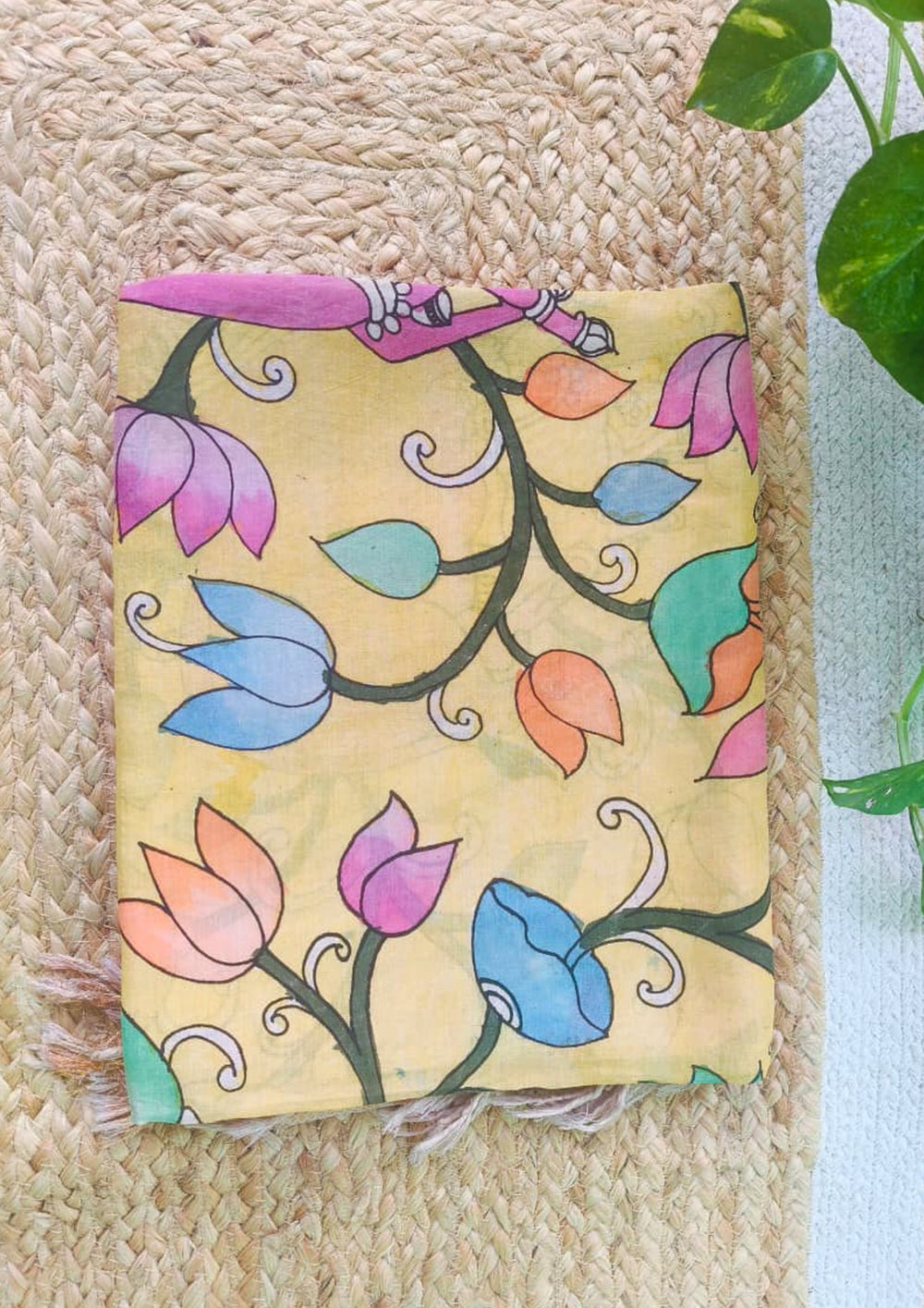 Kalamkari Dupatta - Yellow K9 - Wefta