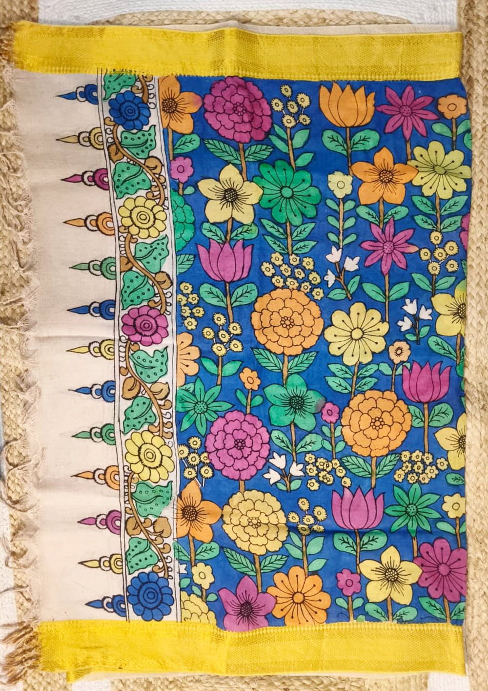 Kalamkari Handpainted Dupatta - Blue K12 - Wefta