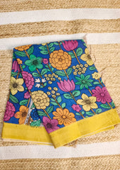 Kalamkari Handpainted Dupatta - Blue K12 - Wefta