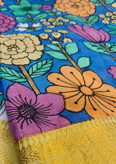 Kalamkari Handpainted Dupatta - Blue K12 - Wefta