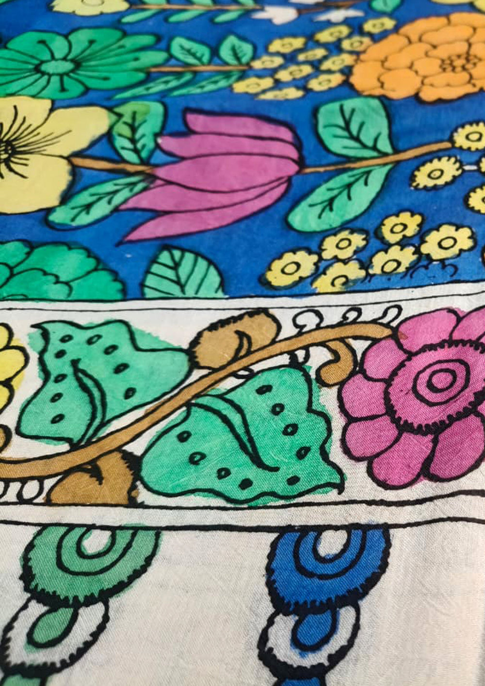 Kalamkari Handpainted Dupatta - Blue K12 - Wefta