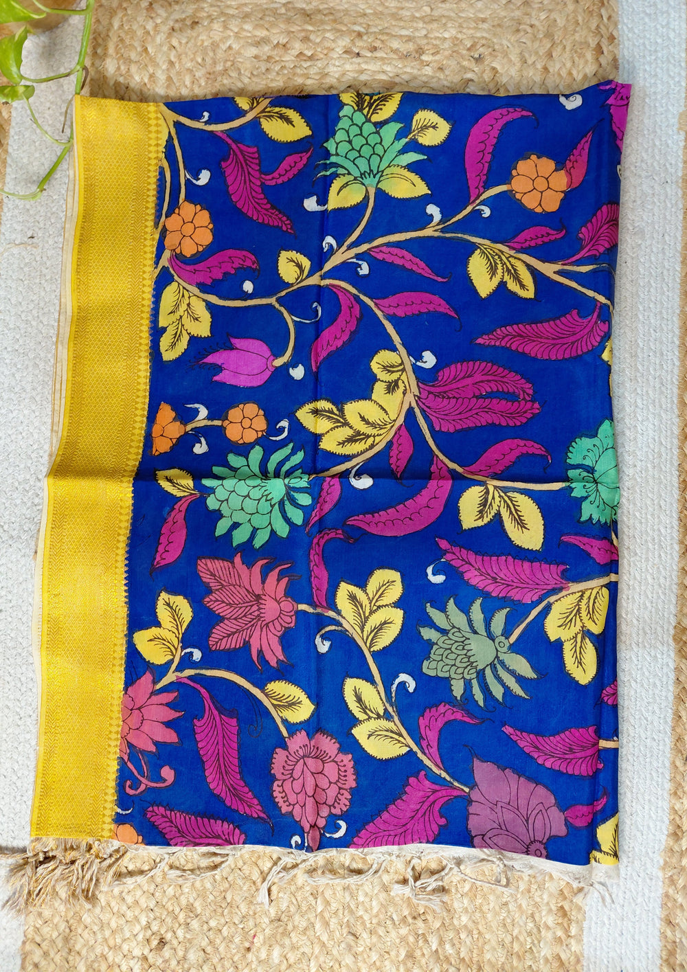 Kalamkari Handpainted Dupatta - Blue K15 - Wefta