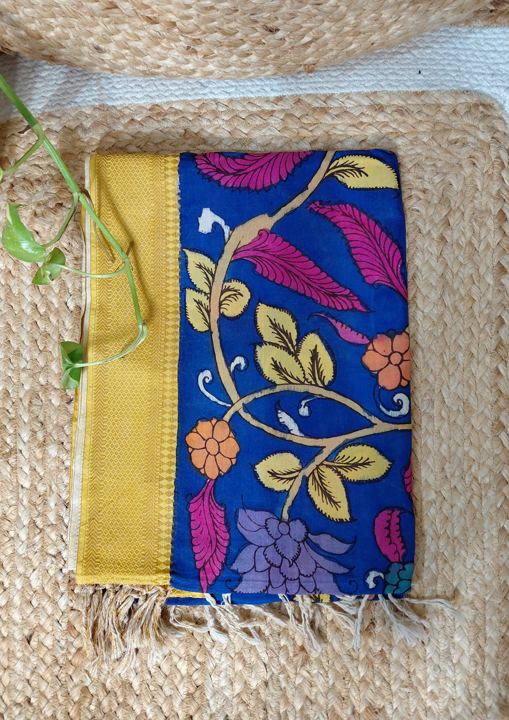 Kalamkari Handpainted Dupatta - Blue K15 - Wefta