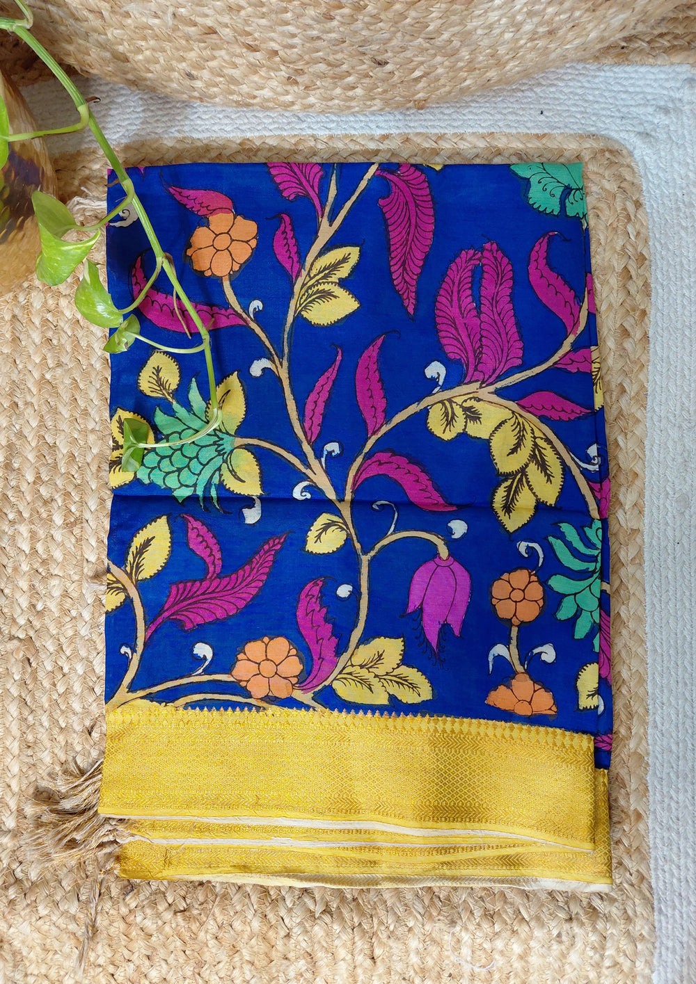 Kalamkari Handpainted Dupatta - Blue K15 - Wefta