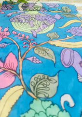 Kalamkari Handpainted Dupatta- Cobalt Blue K8 - Wefta