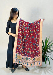 Kalamkari Handpainted Dupatta - Maroon K14 - Wefta