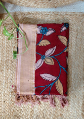 Kalamkari Handpainted Dupatta - Maroon K14 - Wefta