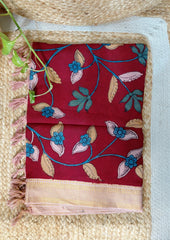 Kalamkari Handpainted Dupatta - Maroon K14 - Wefta