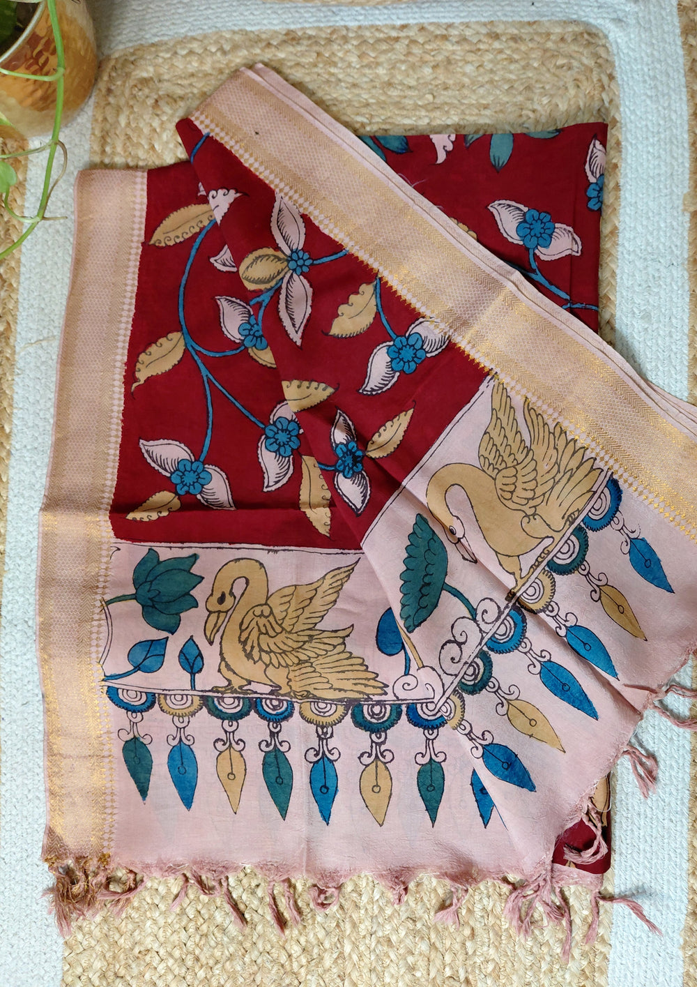 Kalamkari Handpainted Dupatta - Maroon K14 - Wefta