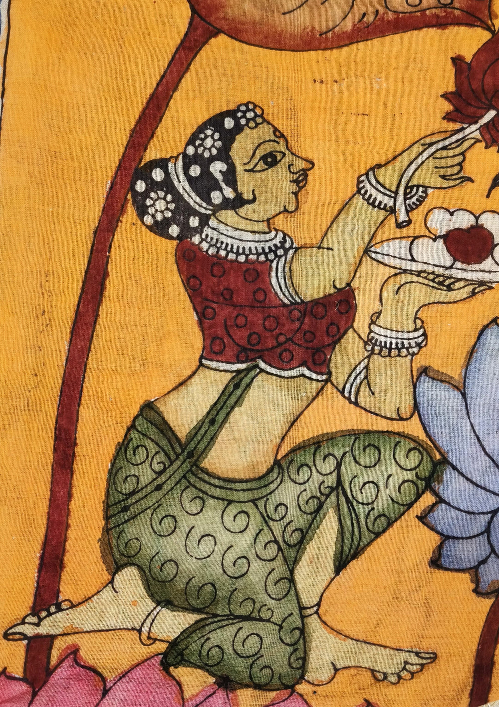 Kalamkari Handpainted Dupatta - Orange K1 - Wefta