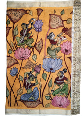 Kalamkari Handpainted Dupatta - Orange K1 - Wefta