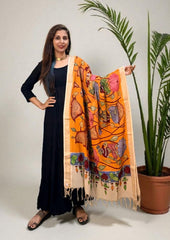 Kalamkari Handpainted Dupatta - Orange K1 - Wefta