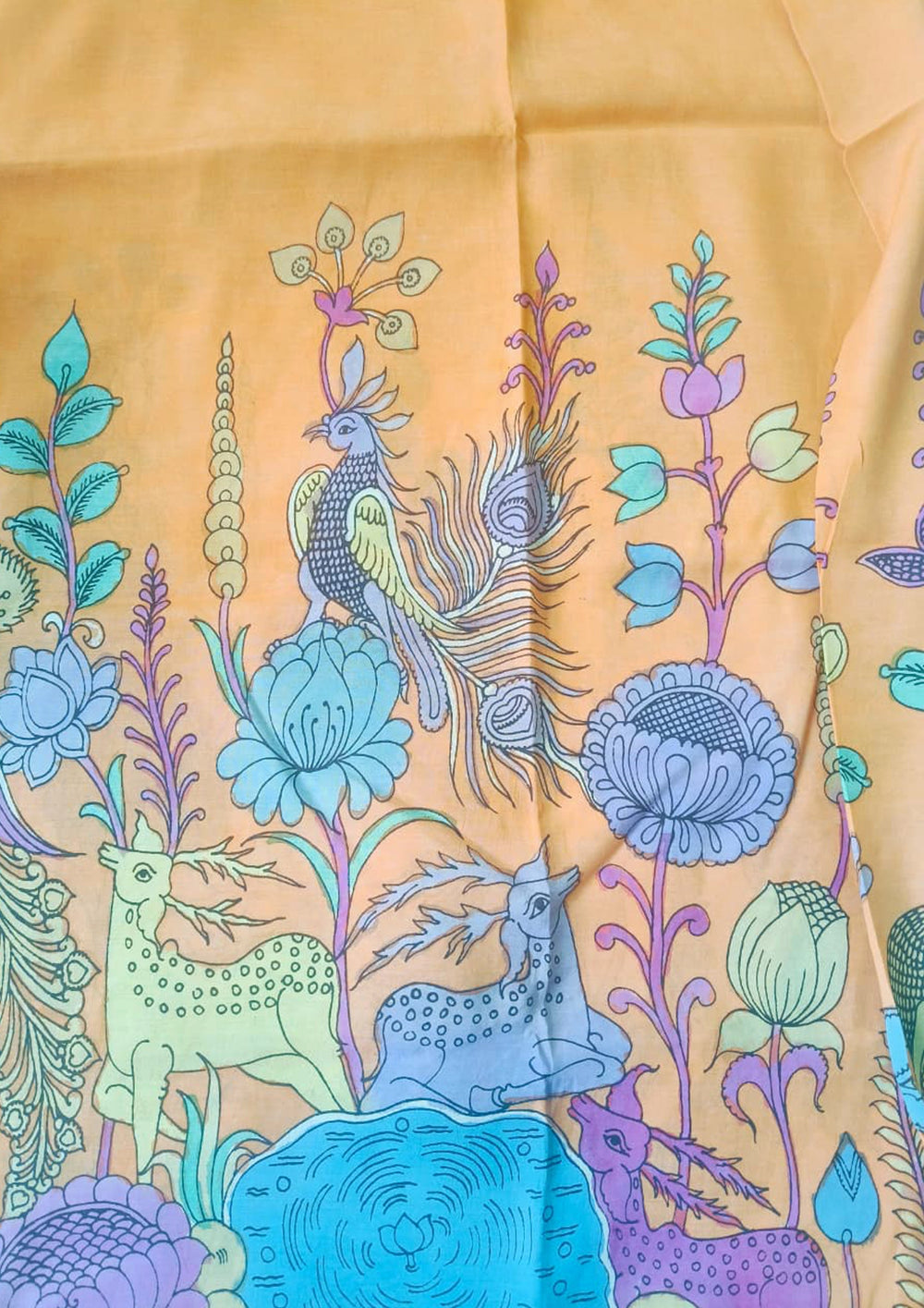 Kalamkari Handpainted Dupatta - Orange K7 - Wefta