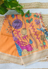 Kalamkari Handpainted Dupatta - Orange K7 - Wefta