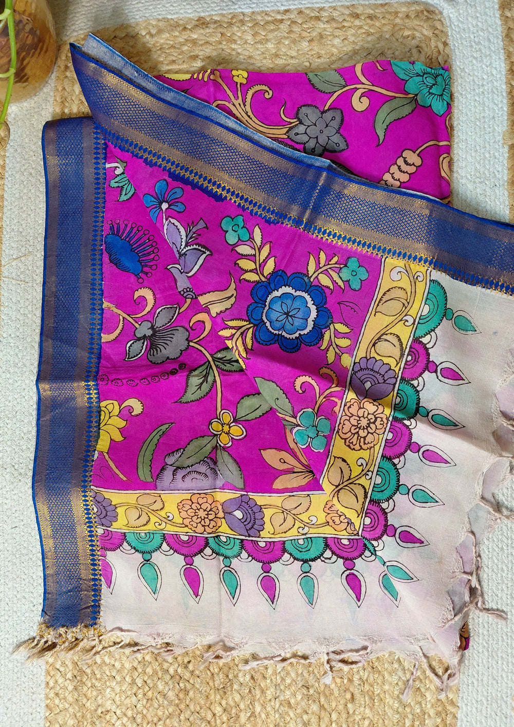Kalamkari Handpainted Dupatta - Pink K17 - Wefta
