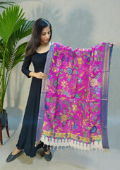 Kalamkari Handpainted Dupatta - Pink K17 - Wefta