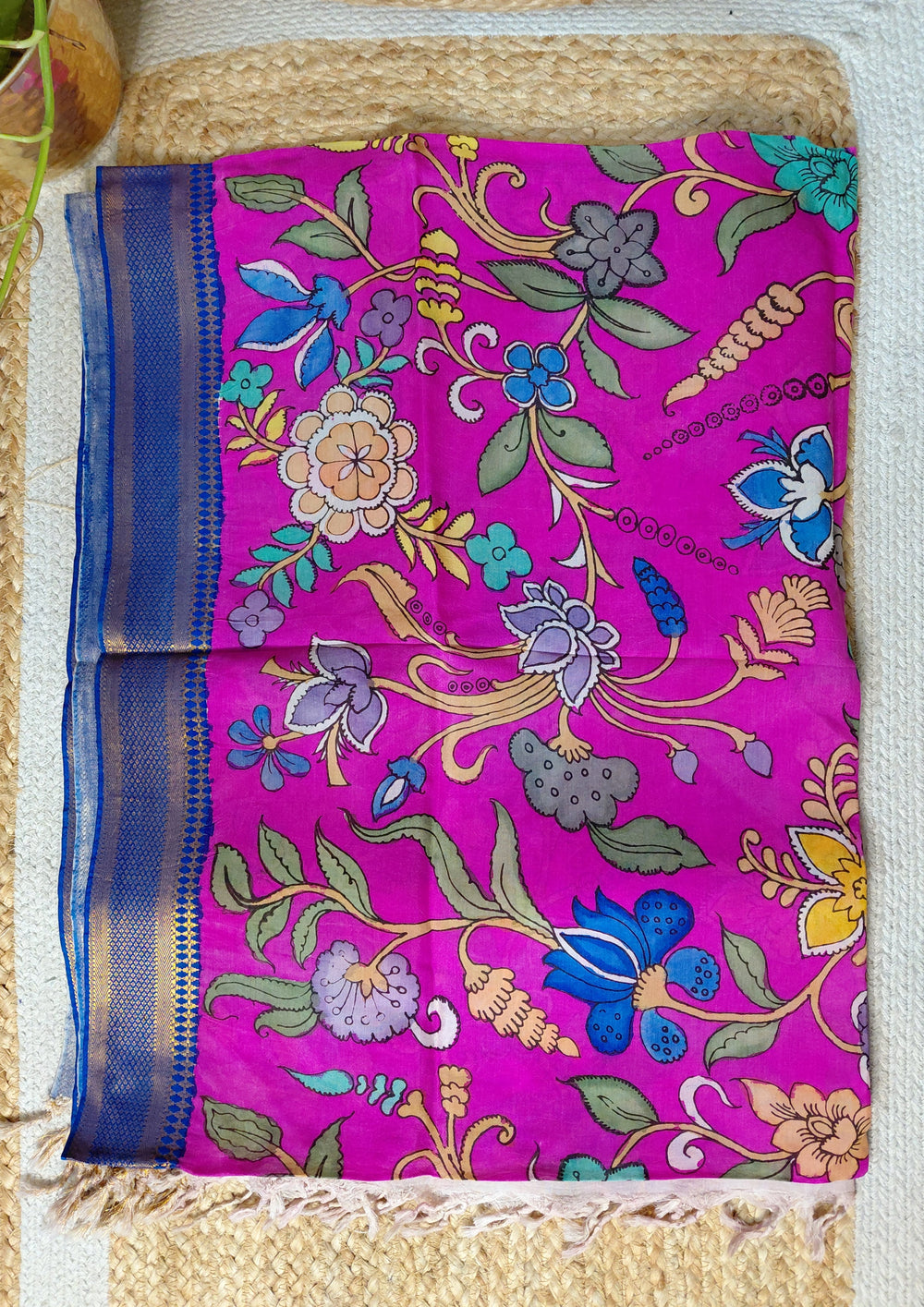 Kalamkari Handpainted Dupatta - Pink K17 - Wefta