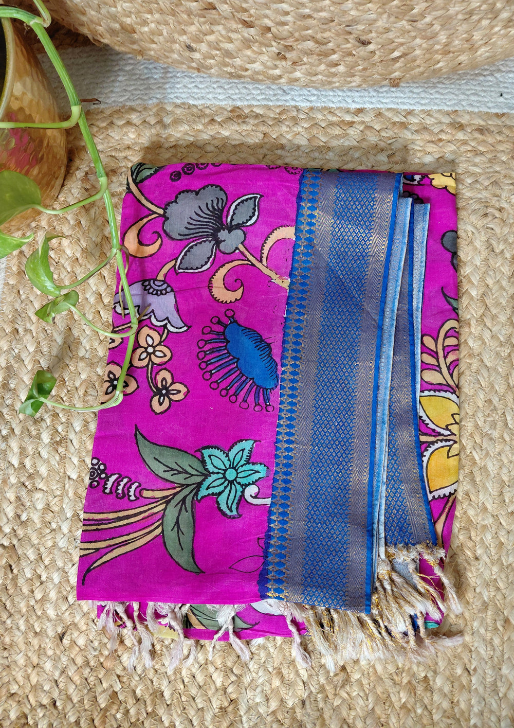 Kalamkari Handpainted Dupatta - Pink K17 - Wefta