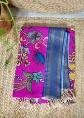 Kalamkari Handpainted Dupatta - Pink K17 - Wefta