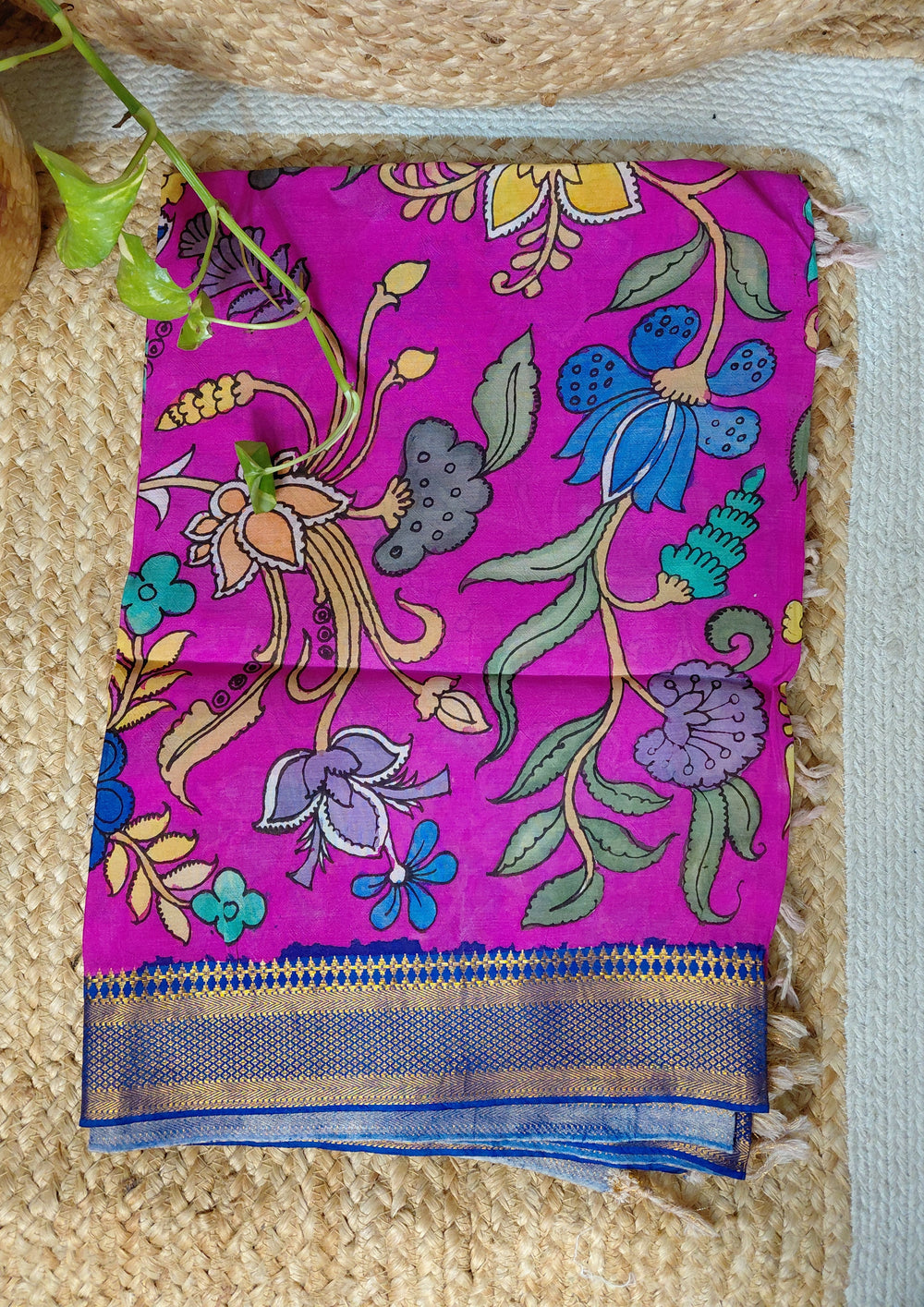 Kalamkari Handpainted Dupatta - Pink K17 - Wefta