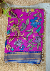 Kalamkari Handpainted Dupatta - Pink K17 - Wefta