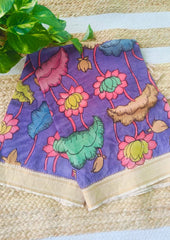 Kalamkari Handpainted Dupatta - Purple K10 - Wefta