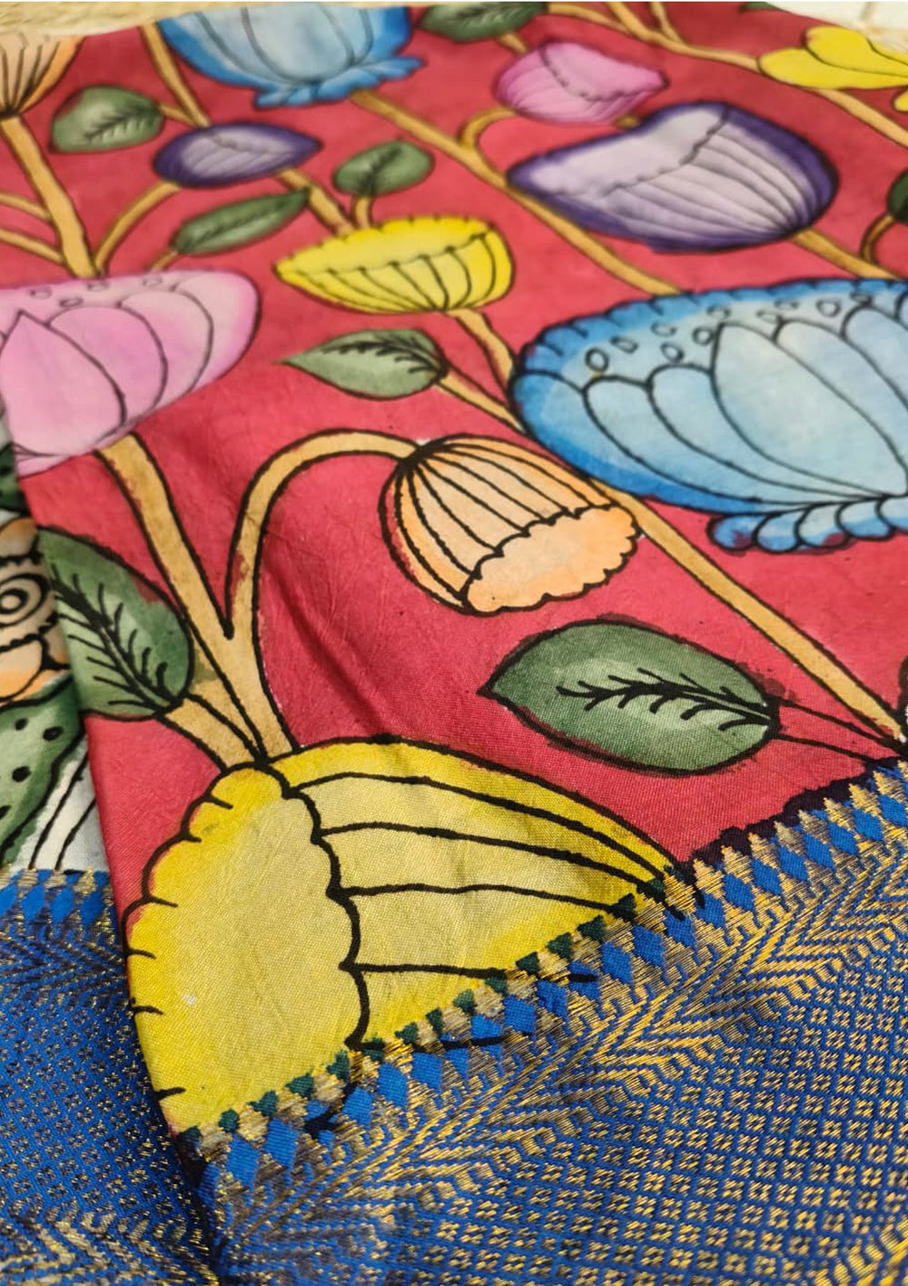 Kalamkari Handpainted Dupatta - Red K11 - Wefta