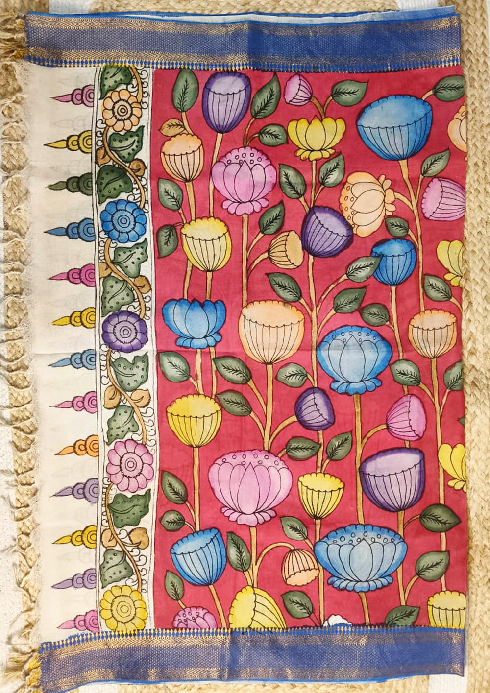 Kalamkari Handpainted Dupatta - Red K11 - Wefta