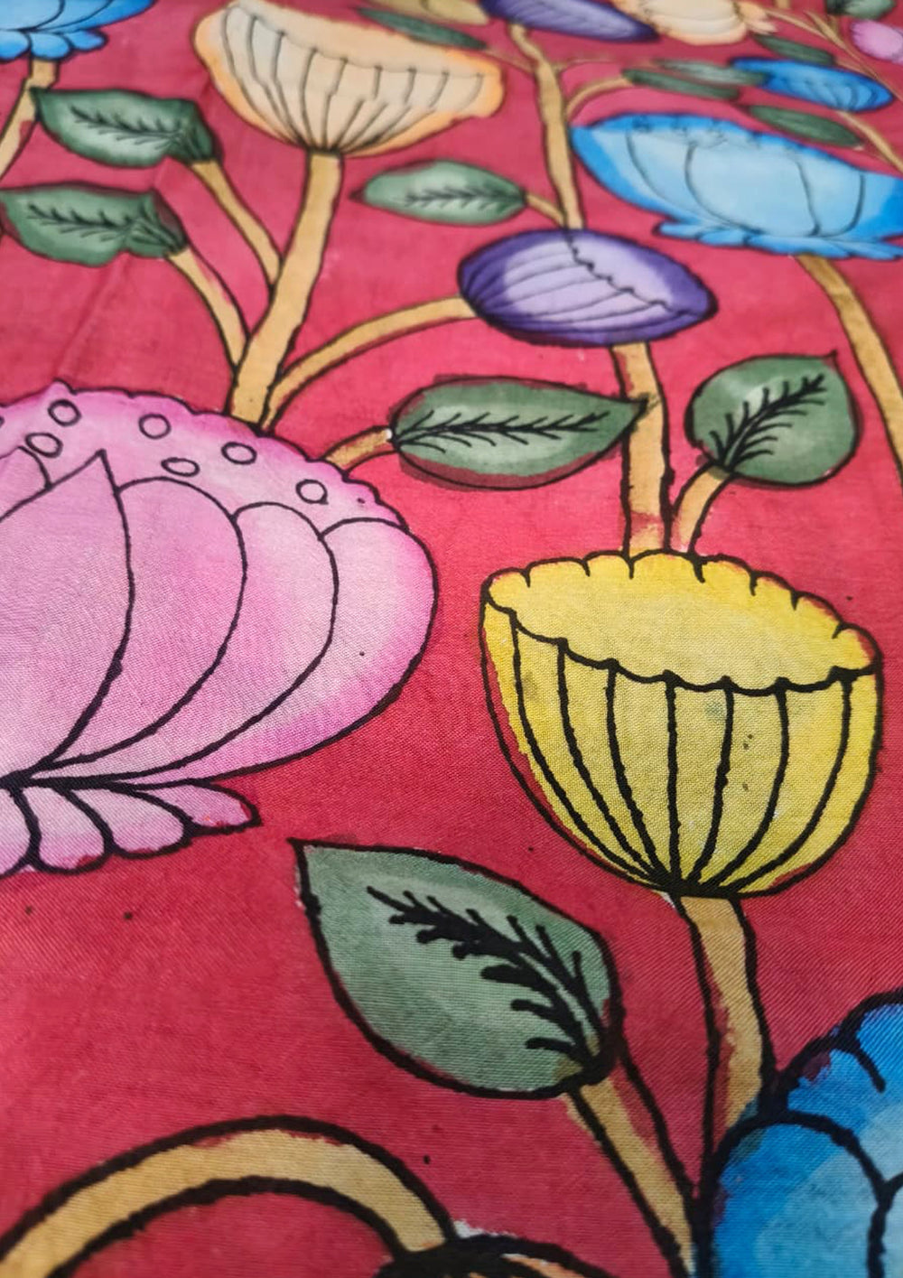Kalamkari Handpainted Dupatta - Red K11 - Wefta