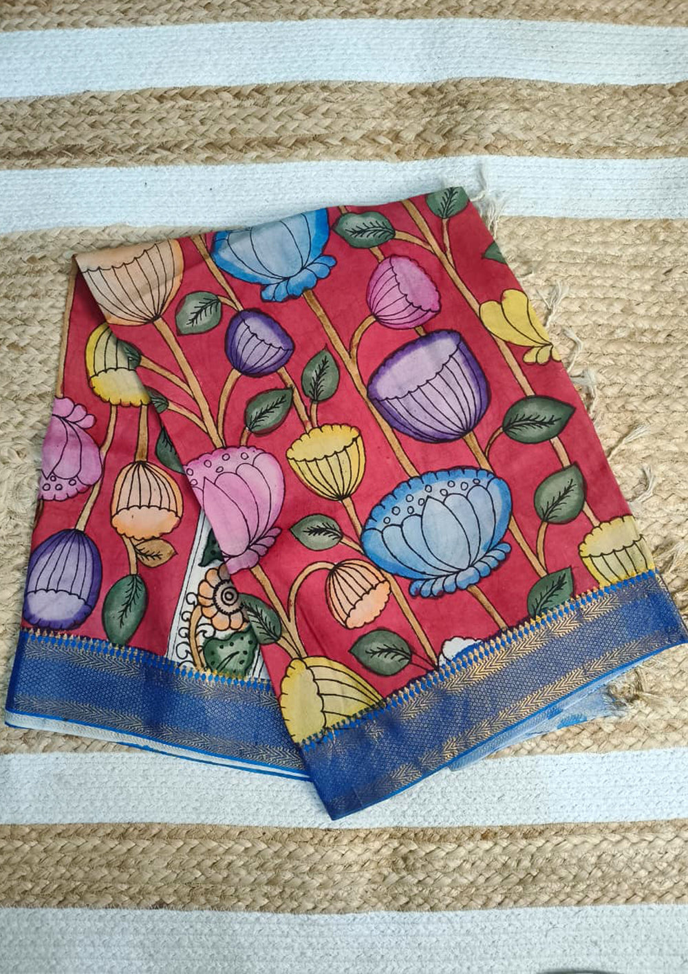 Kalamkari Handpainted Dupatta - Red K11 - Wefta