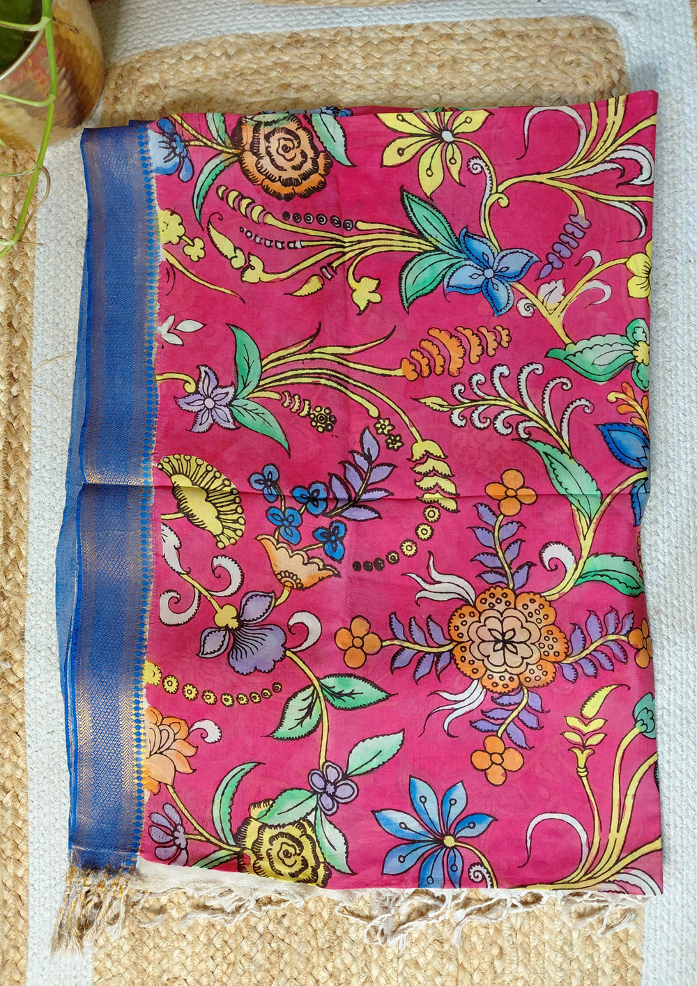 Kalamkari Handpainted Dupatta - Red K16 - Wefta