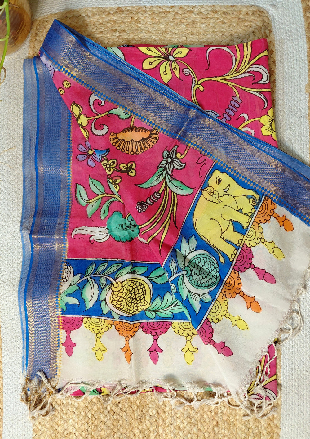 Kalamkari Handpainted Dupatta - Red K16 - Wefta
