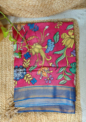 Kalamkari Handpainted Dupatta - Red K16 - Wefta