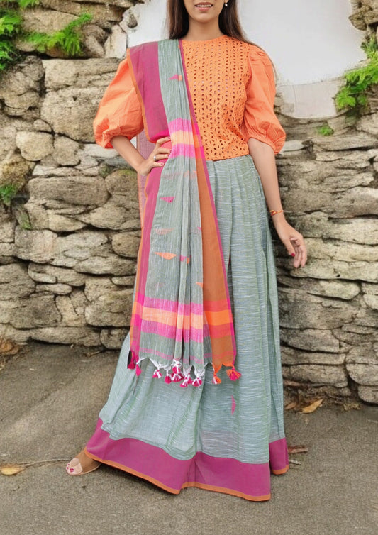 Khadi Linen Saree- Green
