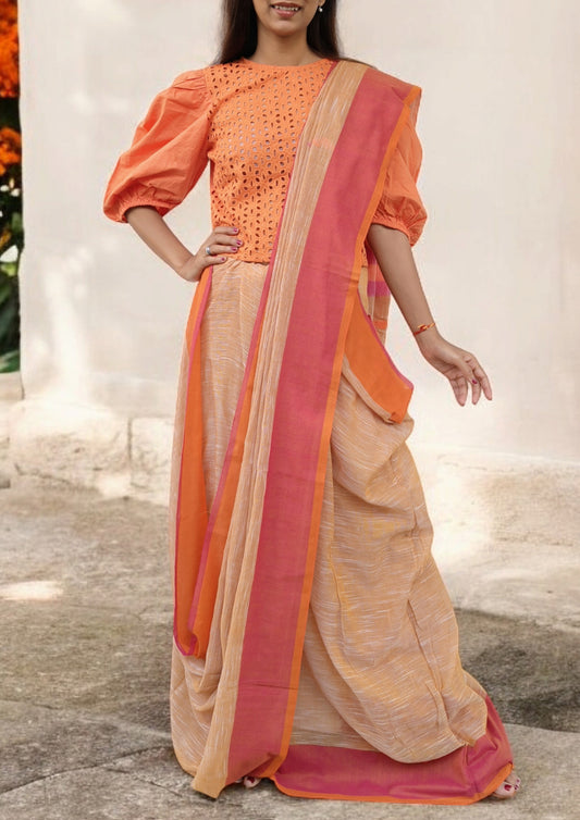 Khadi Linen Saree- Mustard Yellow