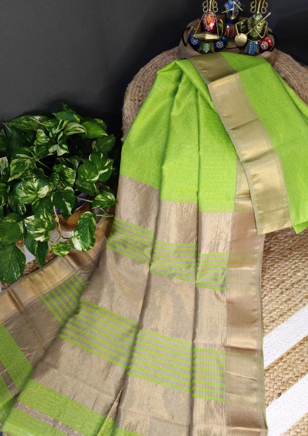 Maheshwari Saree - M2 Lime Green - Wefta