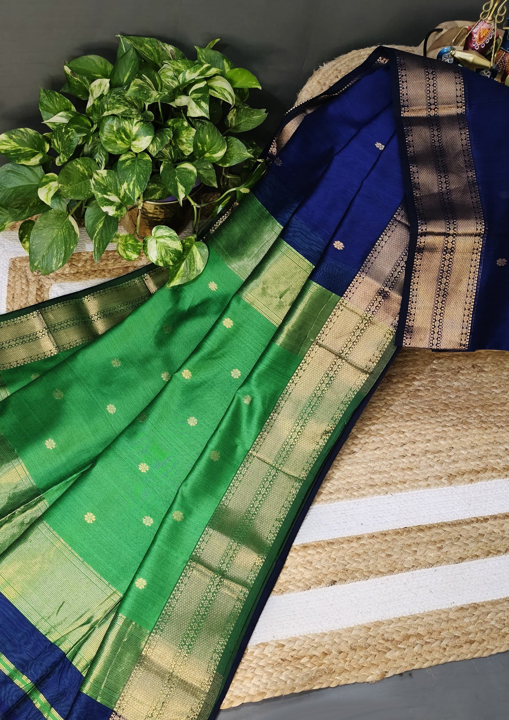 Maheshwari Saree - M4 Blue Green - Wefta