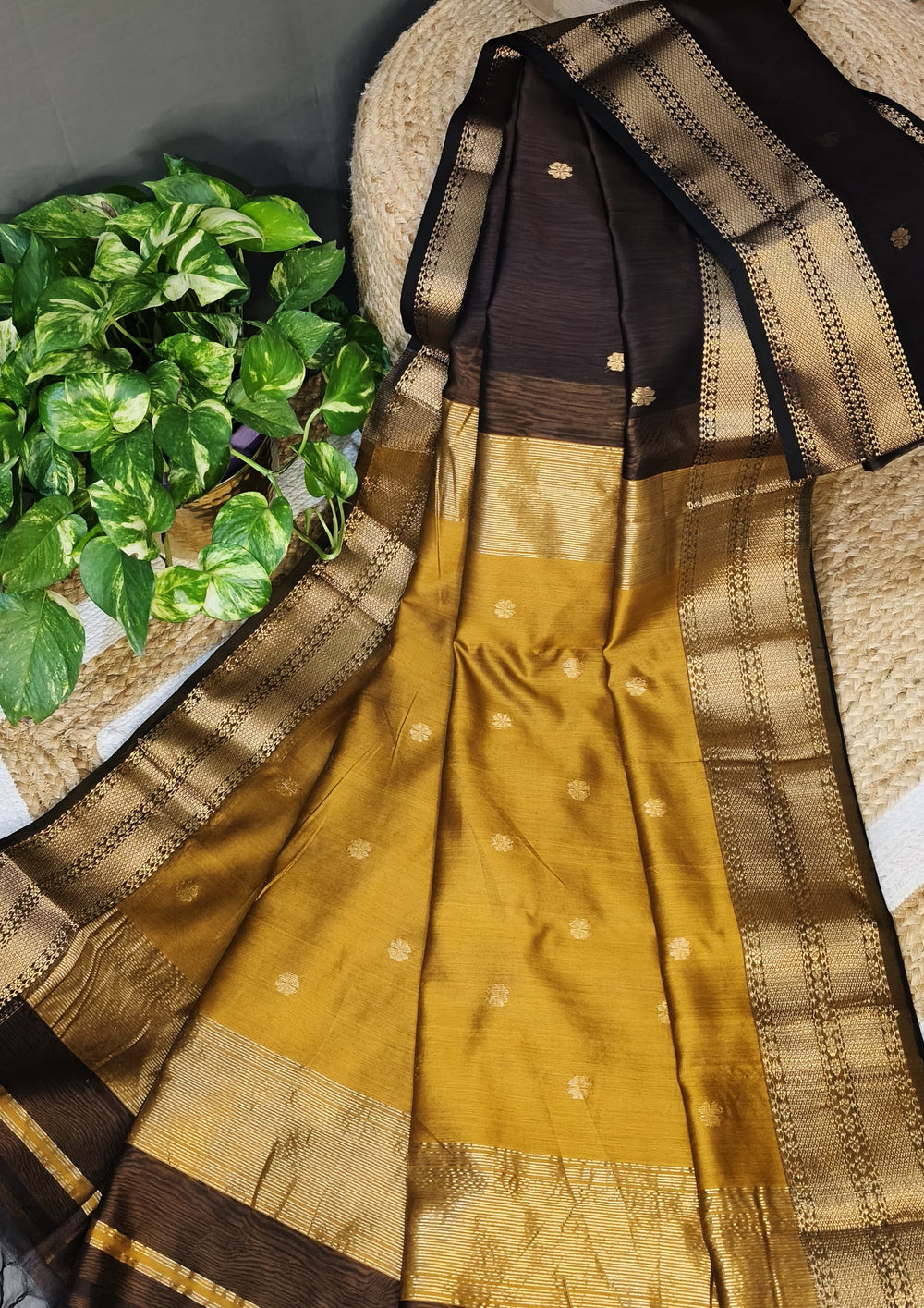 Maheshwari Saree - M5 Mustard Brown - Wefta